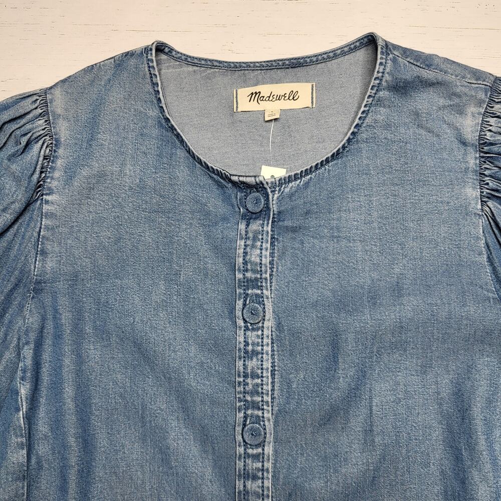 Madewell Denim Jean Puff Sleeve Button Up Top Lightweight Western Small 4 - Picture 5 of 10